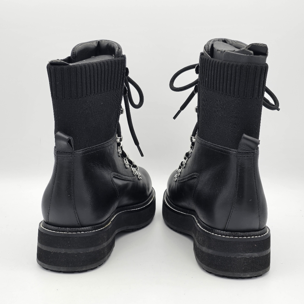 NWOT Marc Fisher Ltd. Black Knit Collar Elwa Round Toe Lace-Up Leather Boots 6.5 - Picture 9 of 16